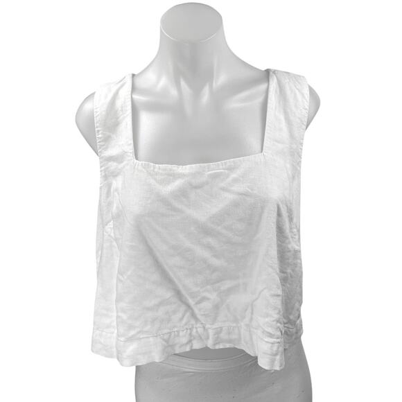 Abercrombie & Fitch Women's White Linen Sleeveless Square Neck Crop Tank Top L - Picture 1 of 4